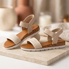 Professional e-commerce product photography, edit the provided images. Use the provided image as the product. Preserve the exact product shape, logo, colors, textures, and proportions. Do not alter, reshape, recolor, or add features to the product. 85mm portrait lens, shallow depth of field, soft bokeh background. high resolution, commercial quality, sharp focus

maak unieke foto vann deze sandalen