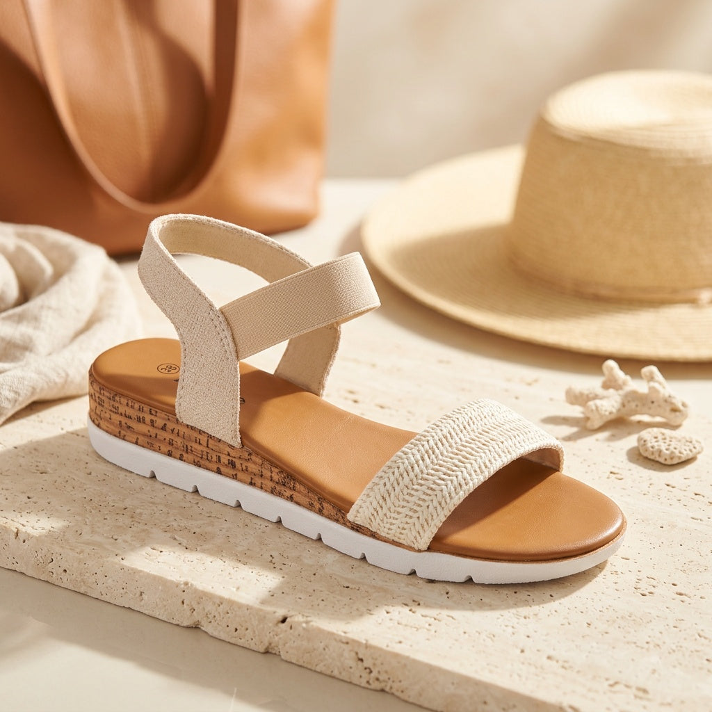 Professional e-commerce product photography, edit the provided images. Use the provided image as the product. Preserve the exact product shape, logo, colors, textures, and proportions. Do not alter, reshape, recolor, or add features to the product. 85mm portrait lens, shallow depth of field, soft bokeh background. high resolution, commercial quality, sharp focus

maak unieke foto van deze sandalen