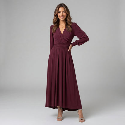 Professional e-commerce fashion photography — create a realistic product-on-model shot using the provided reference images. You are given 3 images: image 1 = style reference, image 2 = product reference, image 3 = model reference. Dress the model from the third image in the product from the second image. The product must be physically placed on the model's body — worn naturally with correct fit, draping, and proportions as it would appear in real life. The product is the hero of the shot and must be clearly