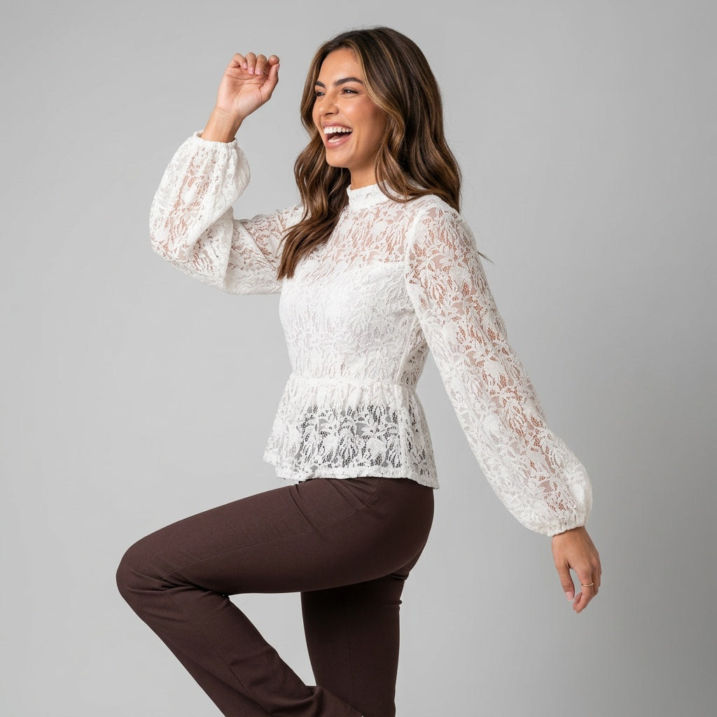 Professional e-commerce fashion photography — create a realistic product-on-model shot using the provided reference images. You are given 2 images: image 1 = product reference, image 2 = model reference. Dress the model from the second image in the product from the first image. The product must be physically placed on the model's body — worn naturally with correct fit, draping, and proportions as it would appear in real life. The product is the hero of the shot and must be clearly visible, prominently displ