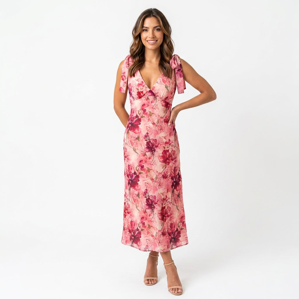 Professional e-commerce fashion photography — create a realistic product-on-model shot using the provided reference images. You are given 2 images: image 1 = product reference, image 2 = model reference. Dress the model from the second image in the product from the first image. The product must be physically placed on the model's body — worn naturally with correct fit, draping, and proportions as it would appear in real life. The product is the hero of the shot and must be clearly visible, prominently displ