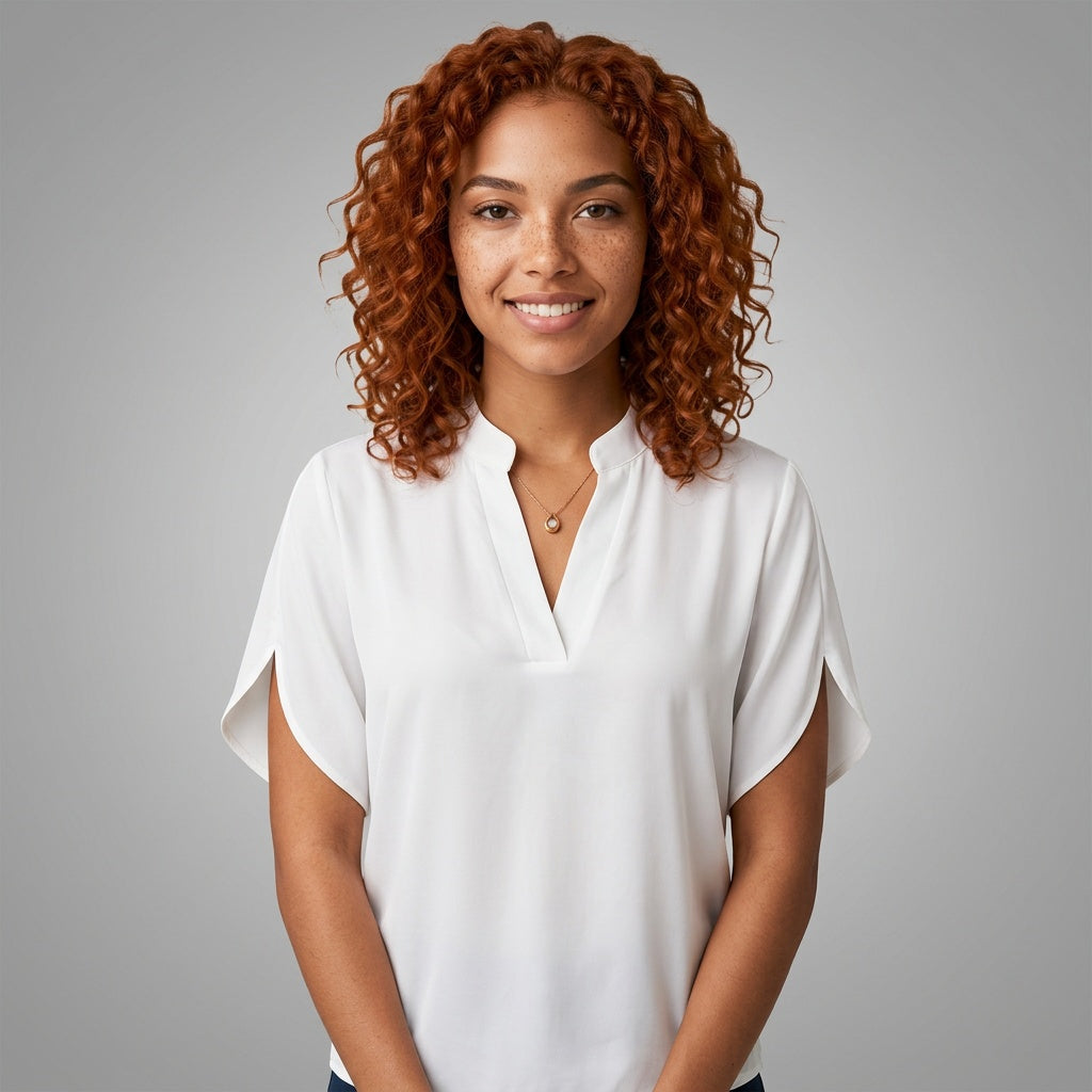 Professional e-commerce fashion photography — create a realistic product-on-model shot using the provided reference images. You are given 2 images: image 1 = product reference, image 2 = model reference. Dress the model from the second image in the product from the first image. The product must be physically placed on the model's body — worn naturally with correct fit, draping, and proportions as it would appear in real life. The product is the hero of the shot and must be clearly visible, prominently displ