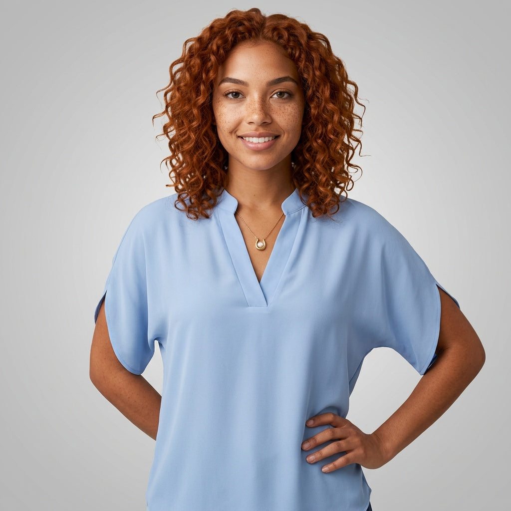 Professional e-commerce fashion photography — create a realistic product-on-model shot using the provided reference images. You are given 2 images: image 1 = product reference, image 2 = model reference. Dress the model from the second image in the product from the first image. The product must be physically placed on the model's body — worn naturally with correct fit, draping, and proportions as it would appear in real life. The product is the hero of the shot and must be clearly visible, prominently displ