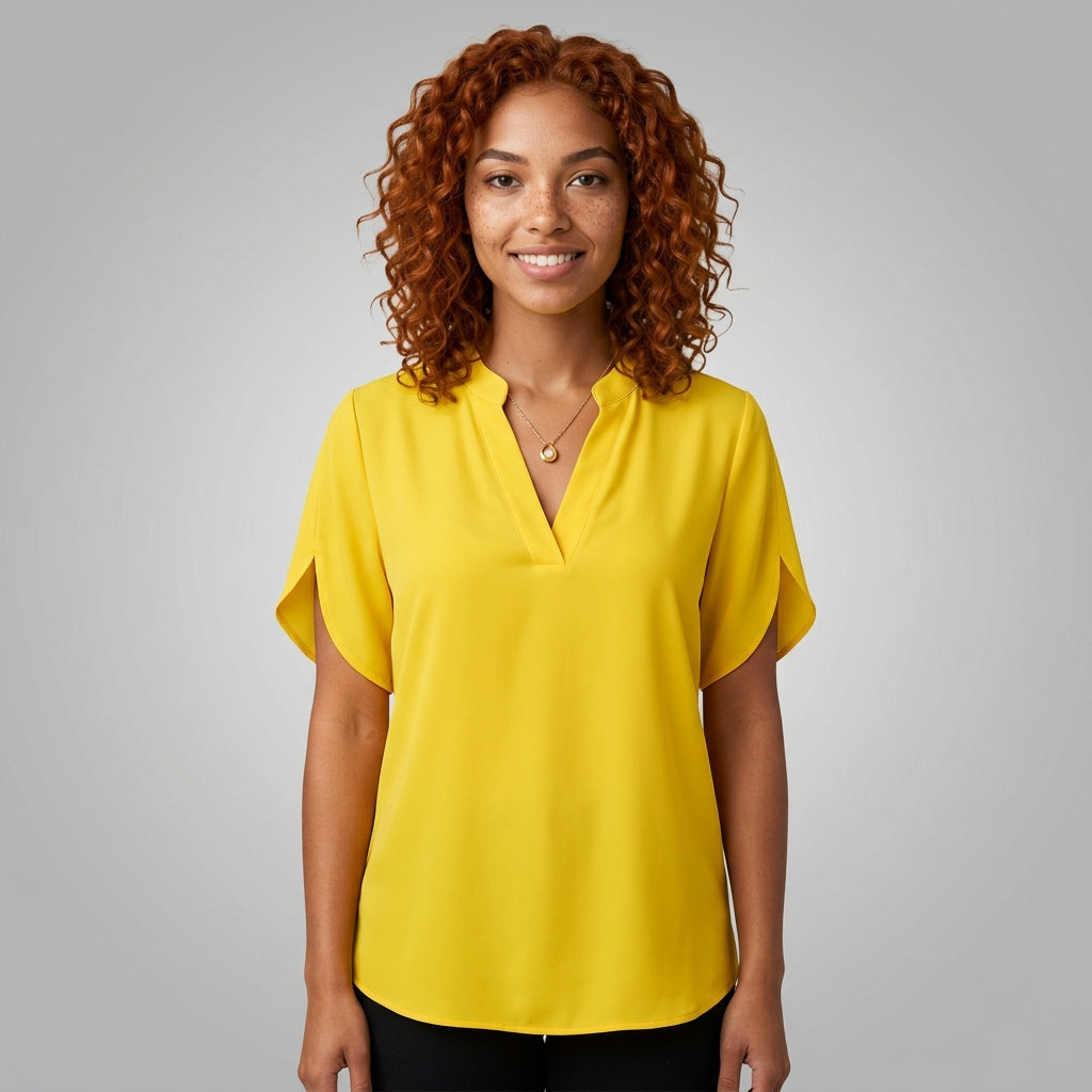 Professional e-commerce fashion photography — create a realistic product-on-model shot using the provided reference images. You are given 2 images: image 1 = product reference, image 2 = model reference. Dress the model from the second image in the product from the first image. The product must be physically placed on the model's body — worn naturally with correct fit, draping, and proportions as it would appear in real life. The product is the hero of the shot and must be clearly visible, prominently displ