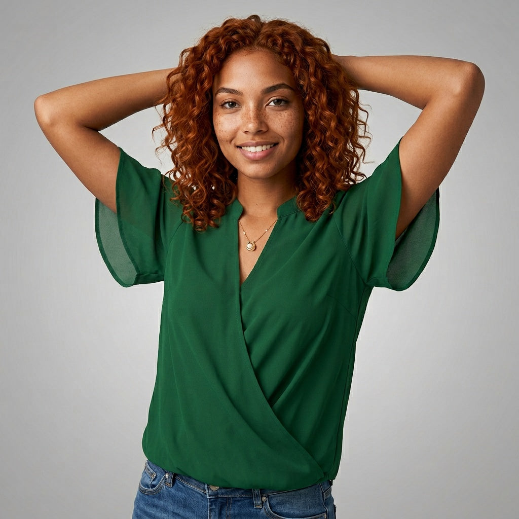 Professional e-commerce fashion photography — create a realistic product-on-model shot using the provided reference images. You are given 2 images: image 1 = product reference, image 2 = model reference. Dress the model from the second image in the product from the first image. The product must be physically placed on the model's body — worn naturally with correct fit, draping, and proportions as it would appear in real life. The product is the hero of the shot and must be clearly visible, prominently displ