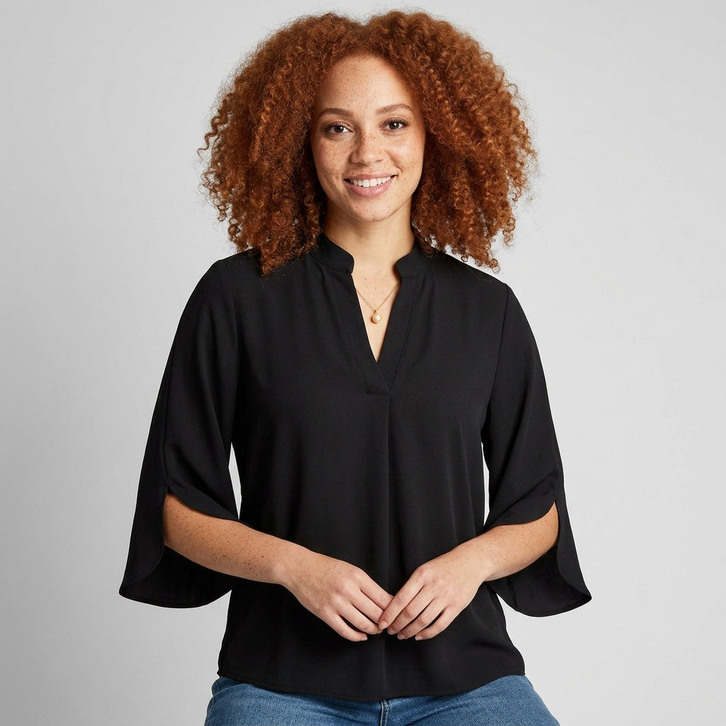 Professional e-commerce fashion photography — create a realistic product-on-model shot using the provided reference images. You are given 2 images: image 1 = product reference, image 2 = model reference. Dress the model from the second image in the product from the first image. The product must be physically placed on the model's body — worn naturally with correct fit, draping, and proportions as it would appear in real life. The product is the hero of the shot and must be clearly visible, prominently displ